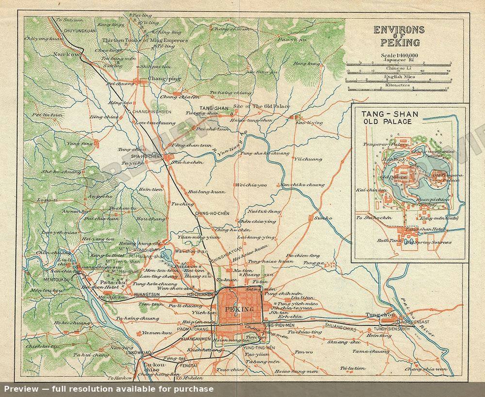 Antique map: Environs Peking, 1924