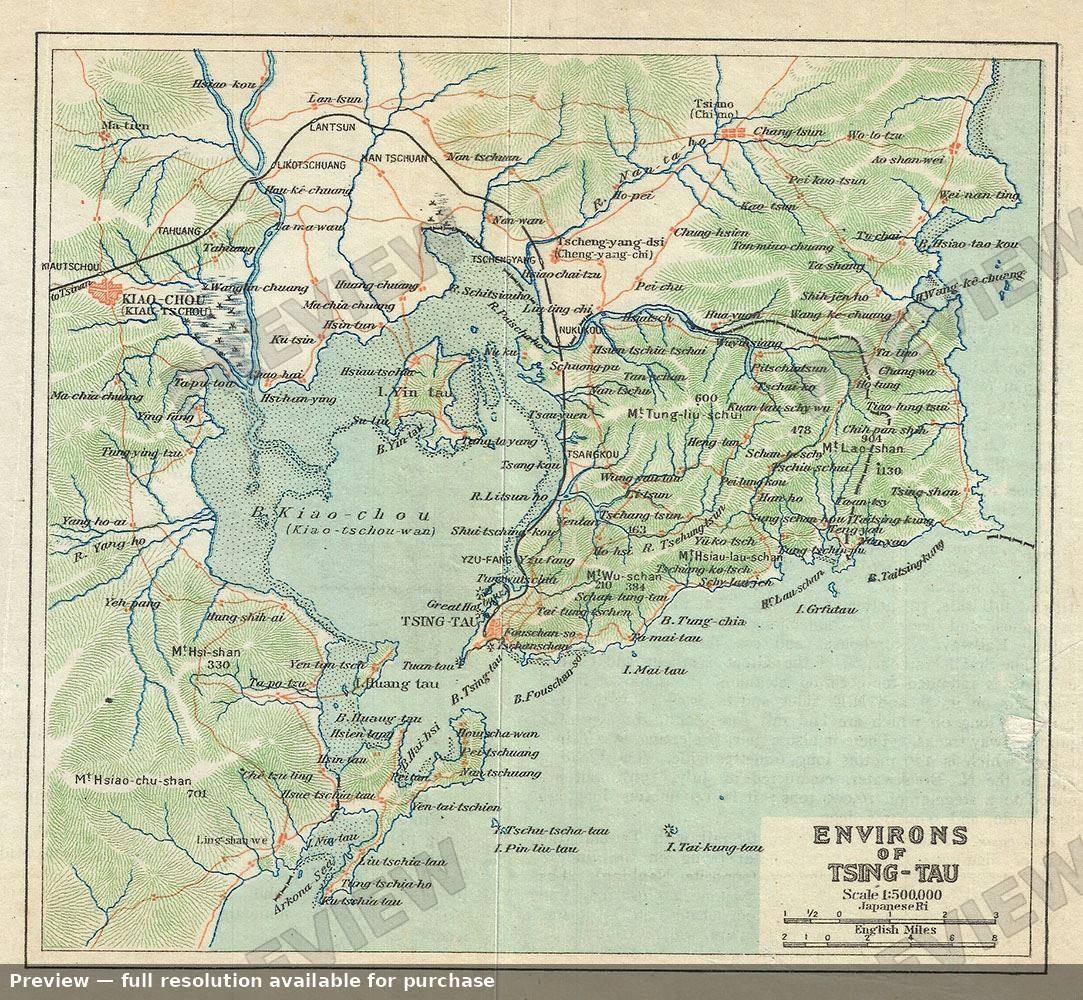 Antique map: Environs Tsing Tau, 1924