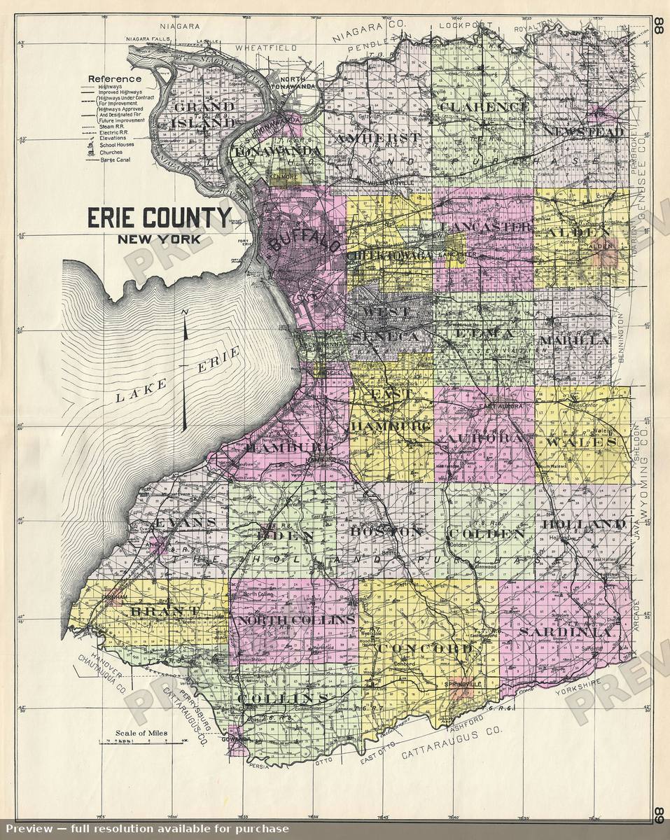 Antique map: Erie County NY, 1912