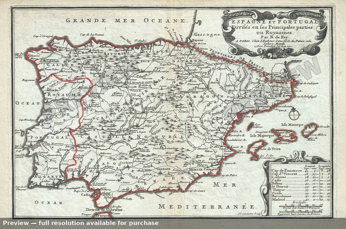 Antique map: Espagne Et Portugal, 1701, 1701