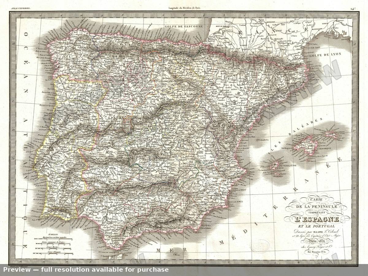 Antique map: Espagne Portugal, 1829, 1829