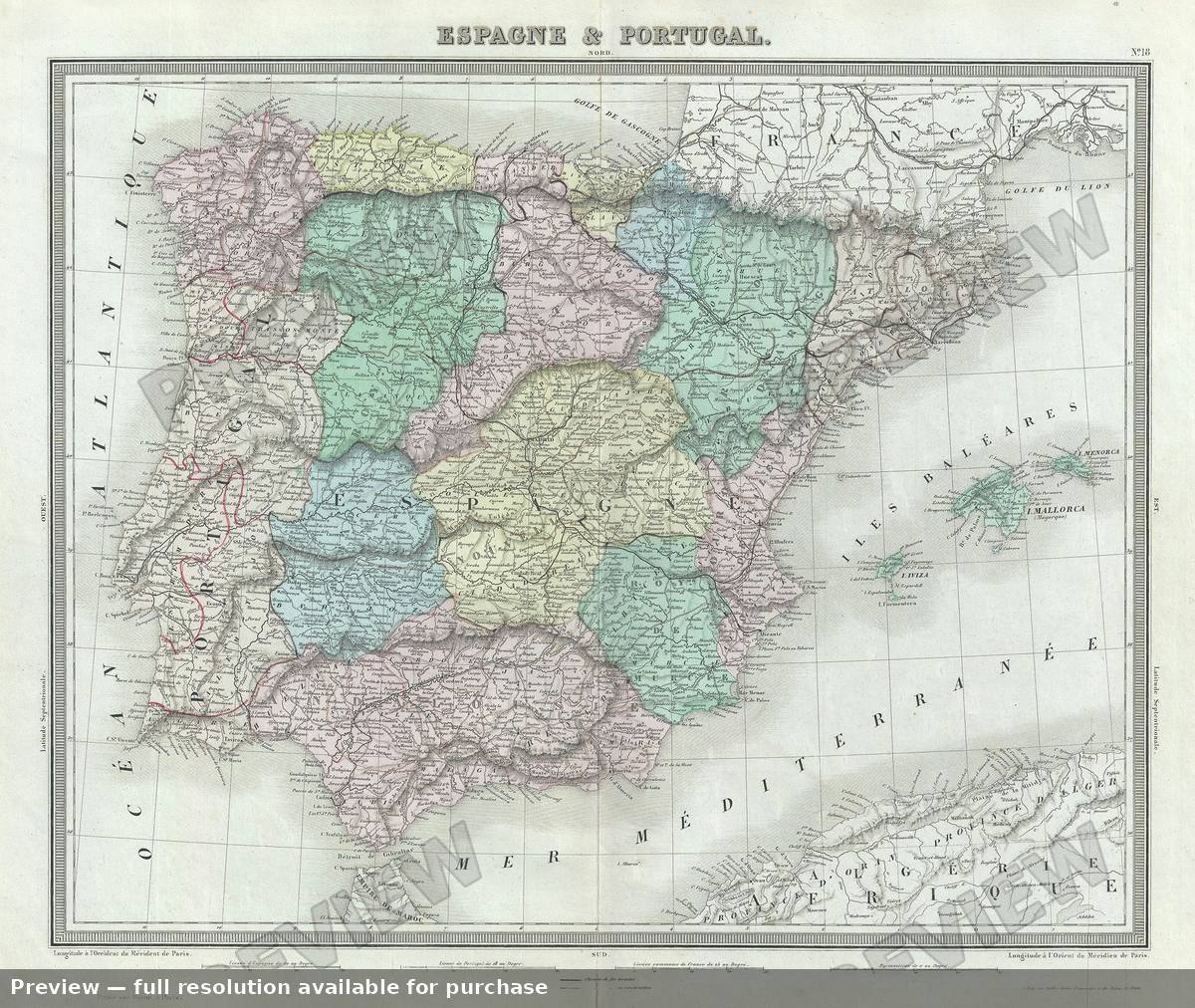 Antique map: Espagne Portugal, 1874