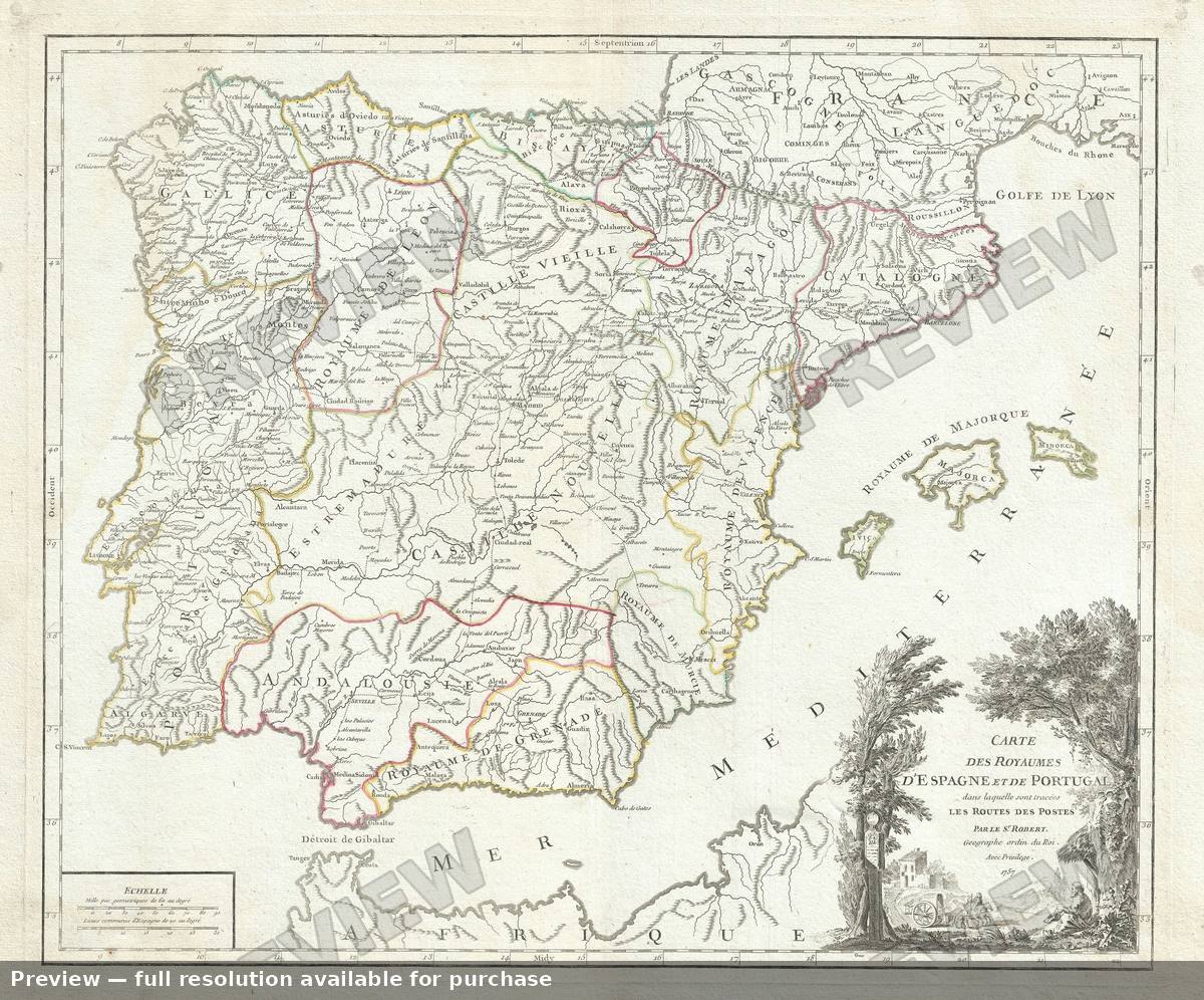 Antique map: Espagne Portugal, 1757