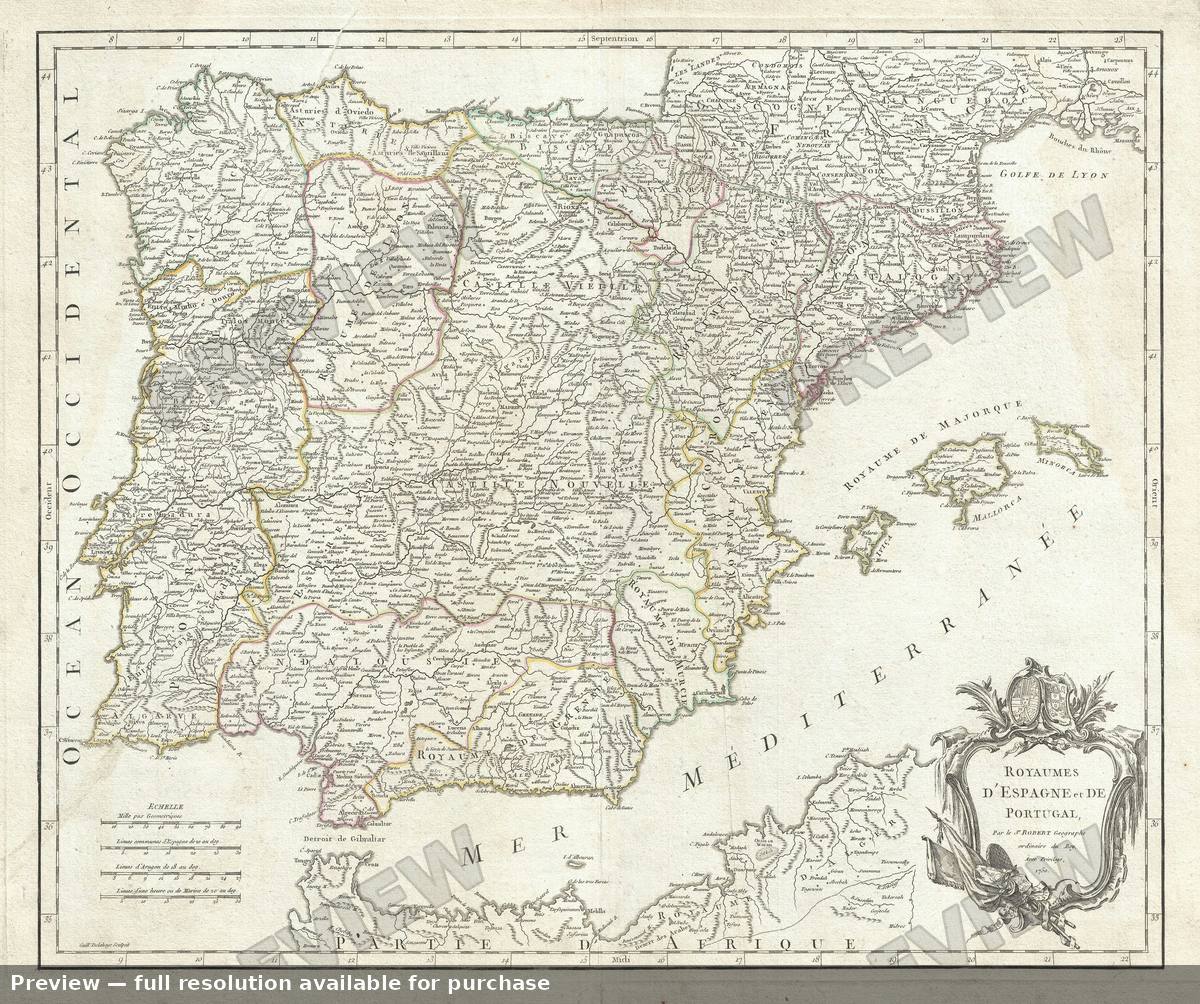 Antique map: Espagne Portugal Postes, 1757, 1757