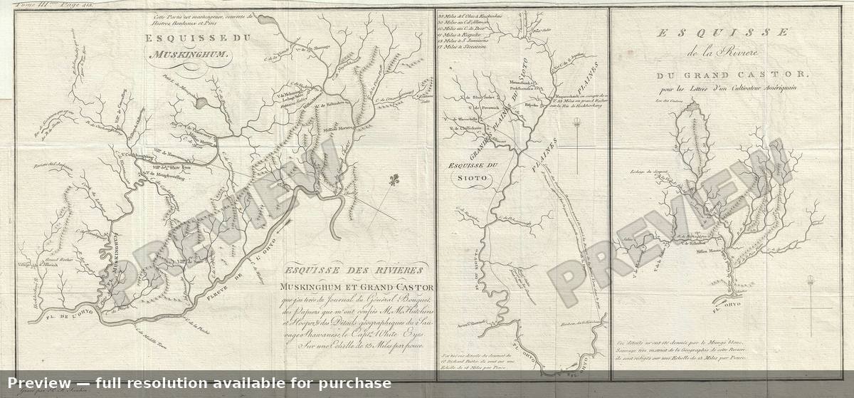 Antique map: Esquisse Rivieres, 1787, 1787