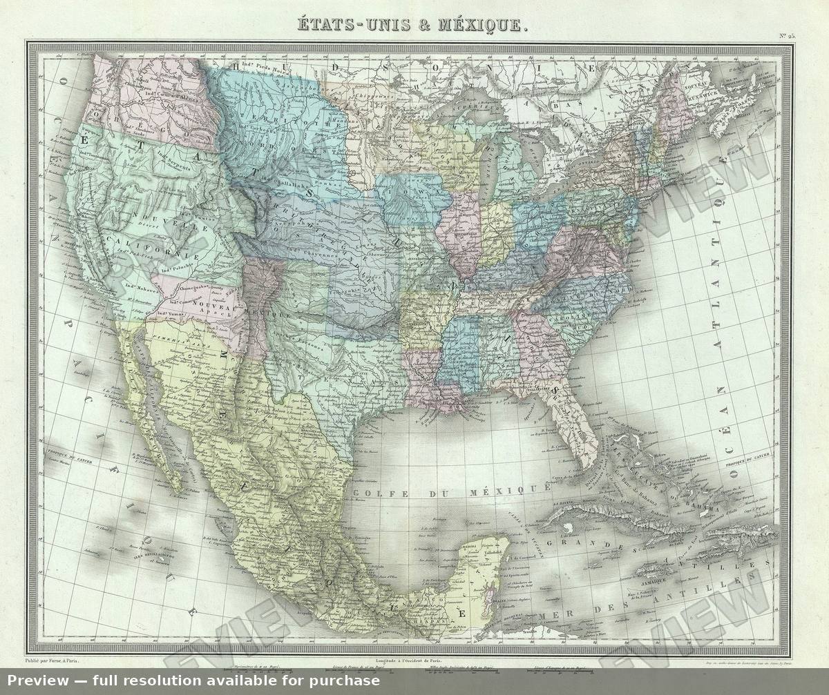 Antique map: Etat Unis Mexique, 1874, 1874