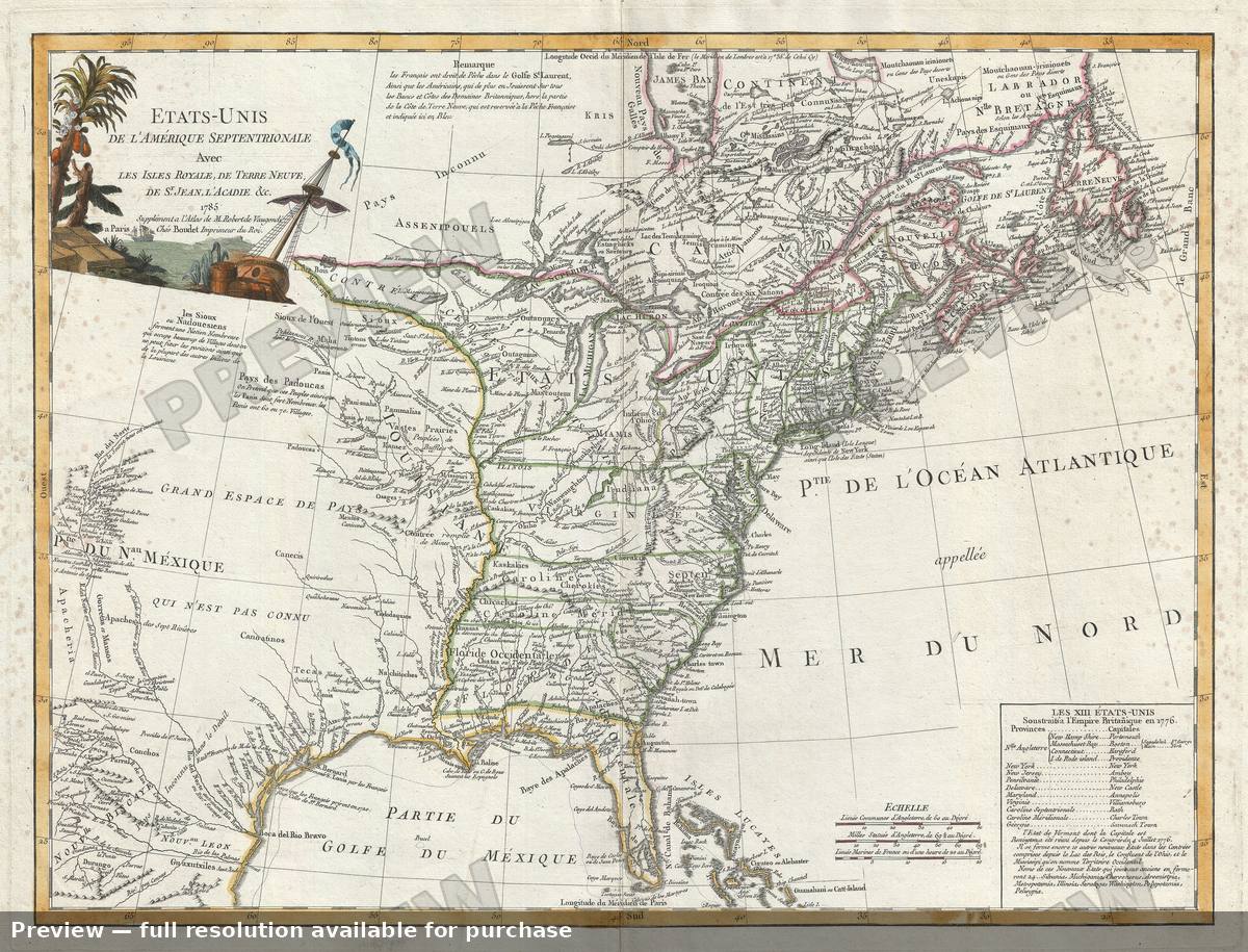 Antique map: Etats Unis, 1785, 1785