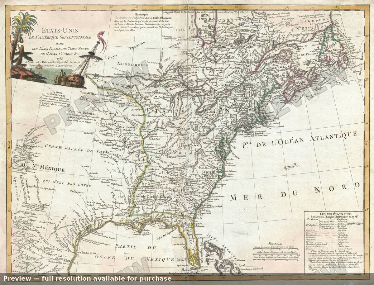 Antique map: Etats Unis, 1785