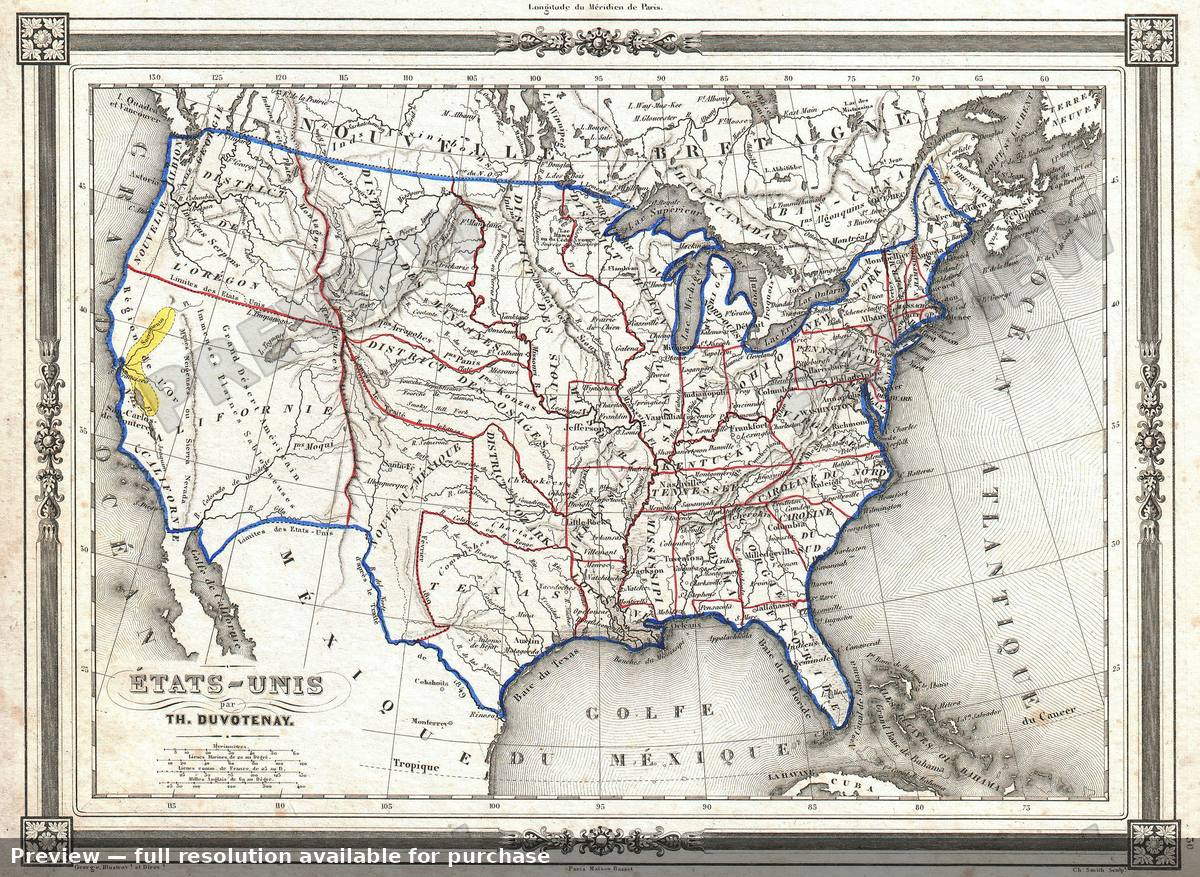 Antique map: Etats Unis, 1852, 1852