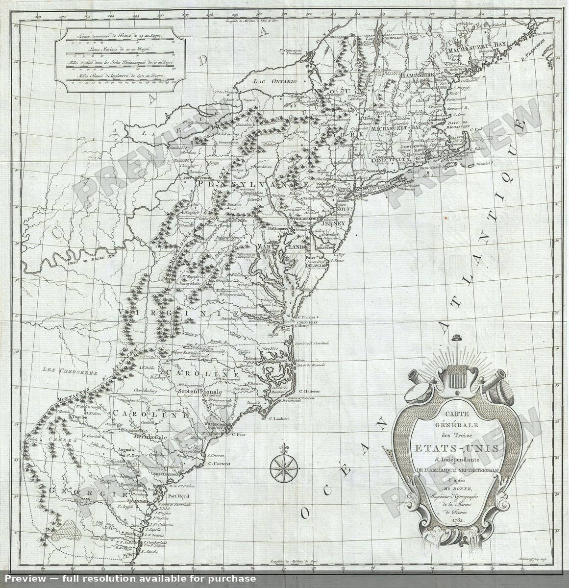 Antique map: Etats Unis, 1782, 1782