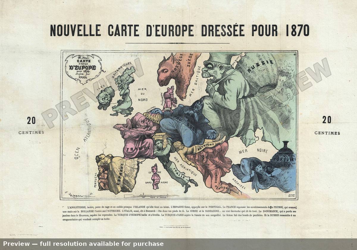 Antique map: Euorpe Satirical, 1870, 1870