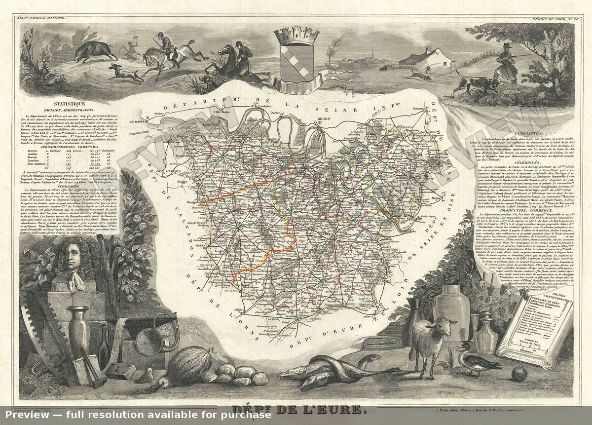 Antique map: Eure, 1852