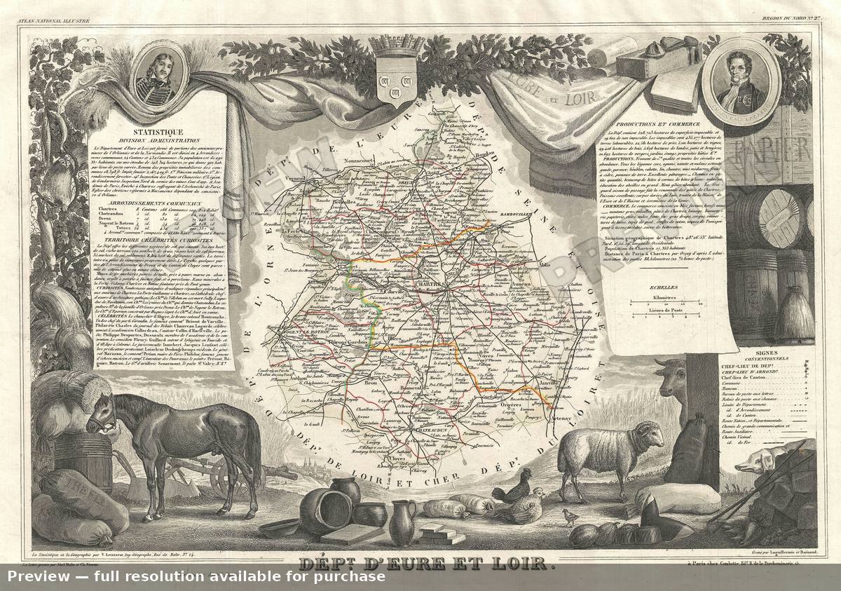 Antique map: Eure Et Loir, 1852