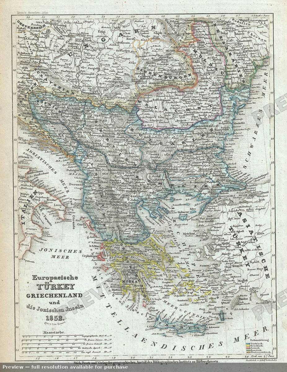 Antique map: Europaeische Turkey, 1852, 1852