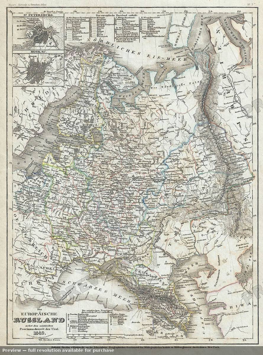 Antique map: Europaische Russland, 1849, 1849