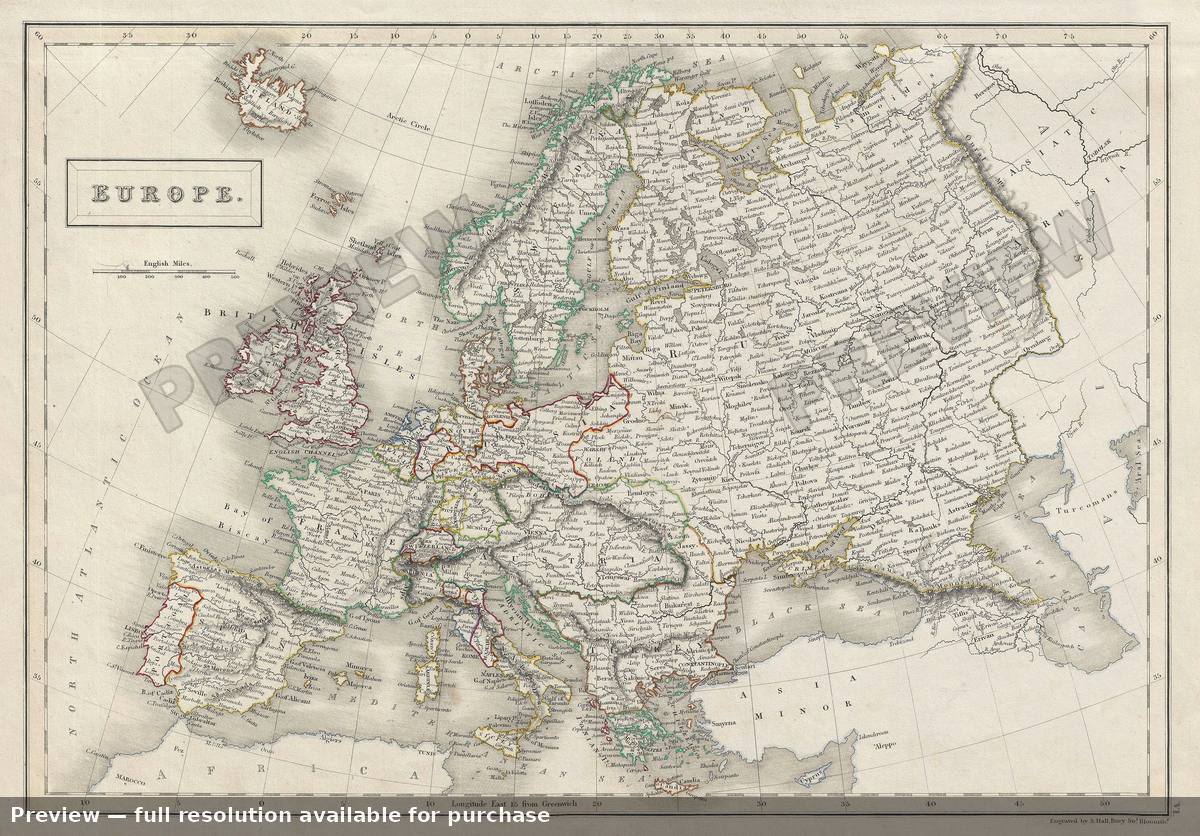 Antique map: Europe, 1840