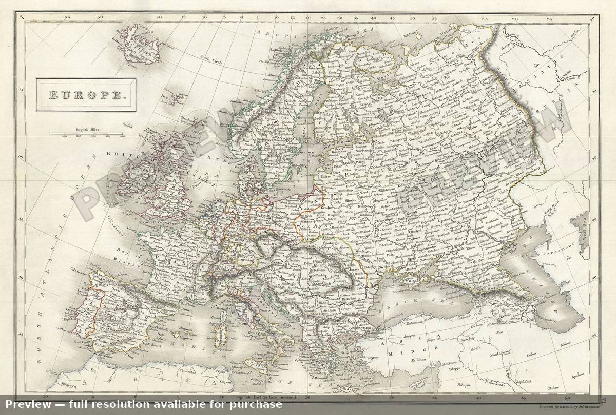 Antique map: Europe, 1844, 1844
