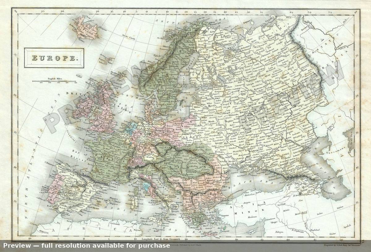 Antique map: Europe, 1851, 1851