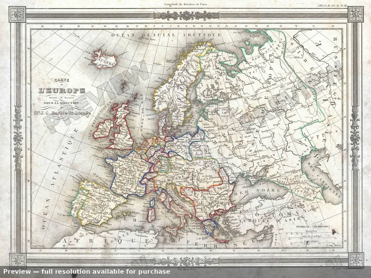 Antique map: Europe, 1852