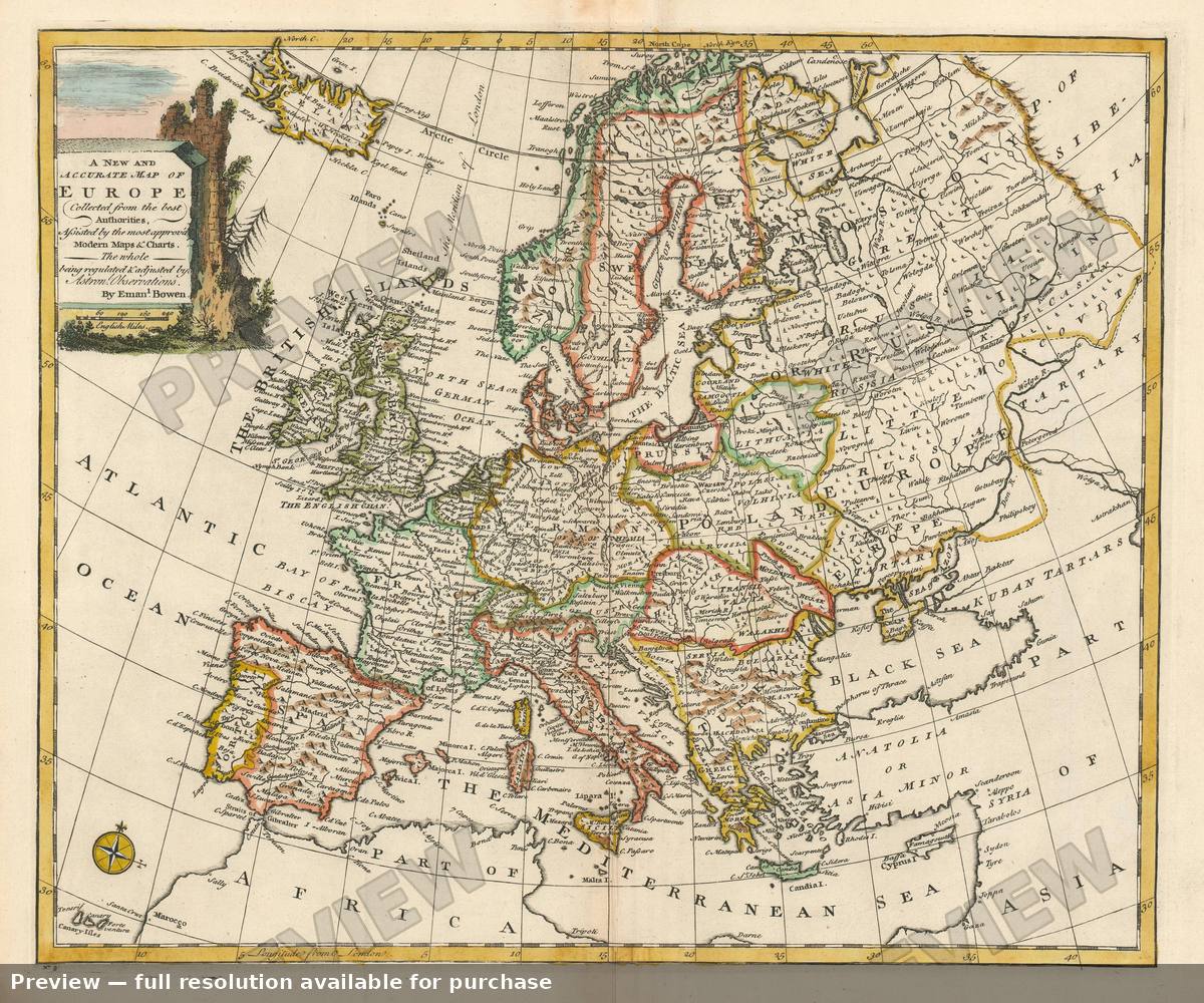 Antique map: Europe, 1747