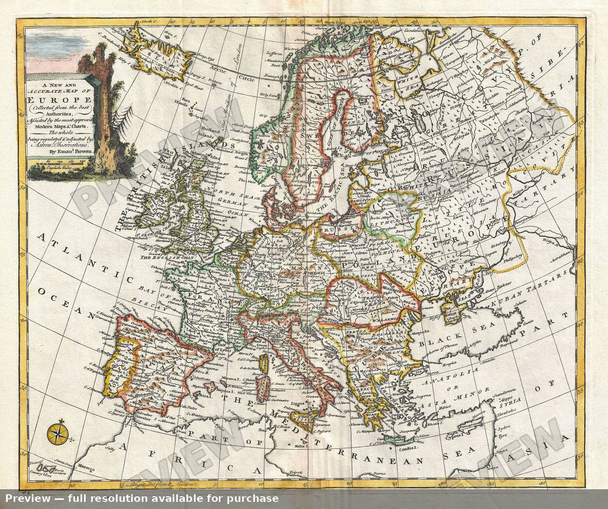 Antique map: Europe, 1747