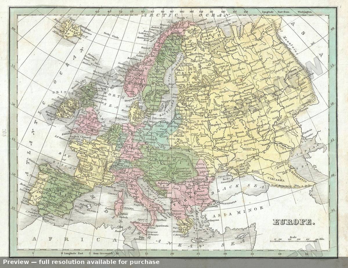 Antique map: Europe, 1835