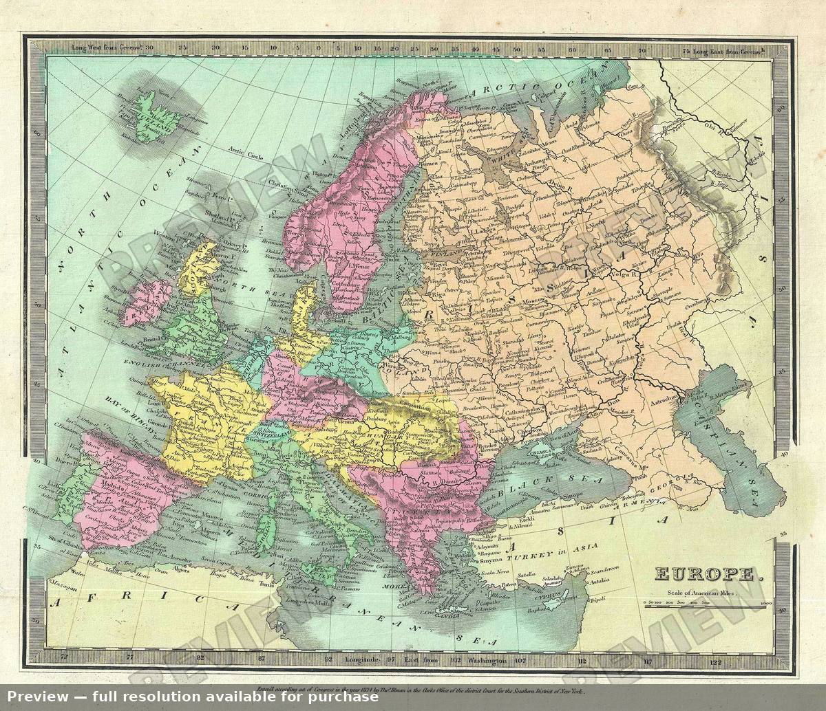 Antique map: Europe, 1835