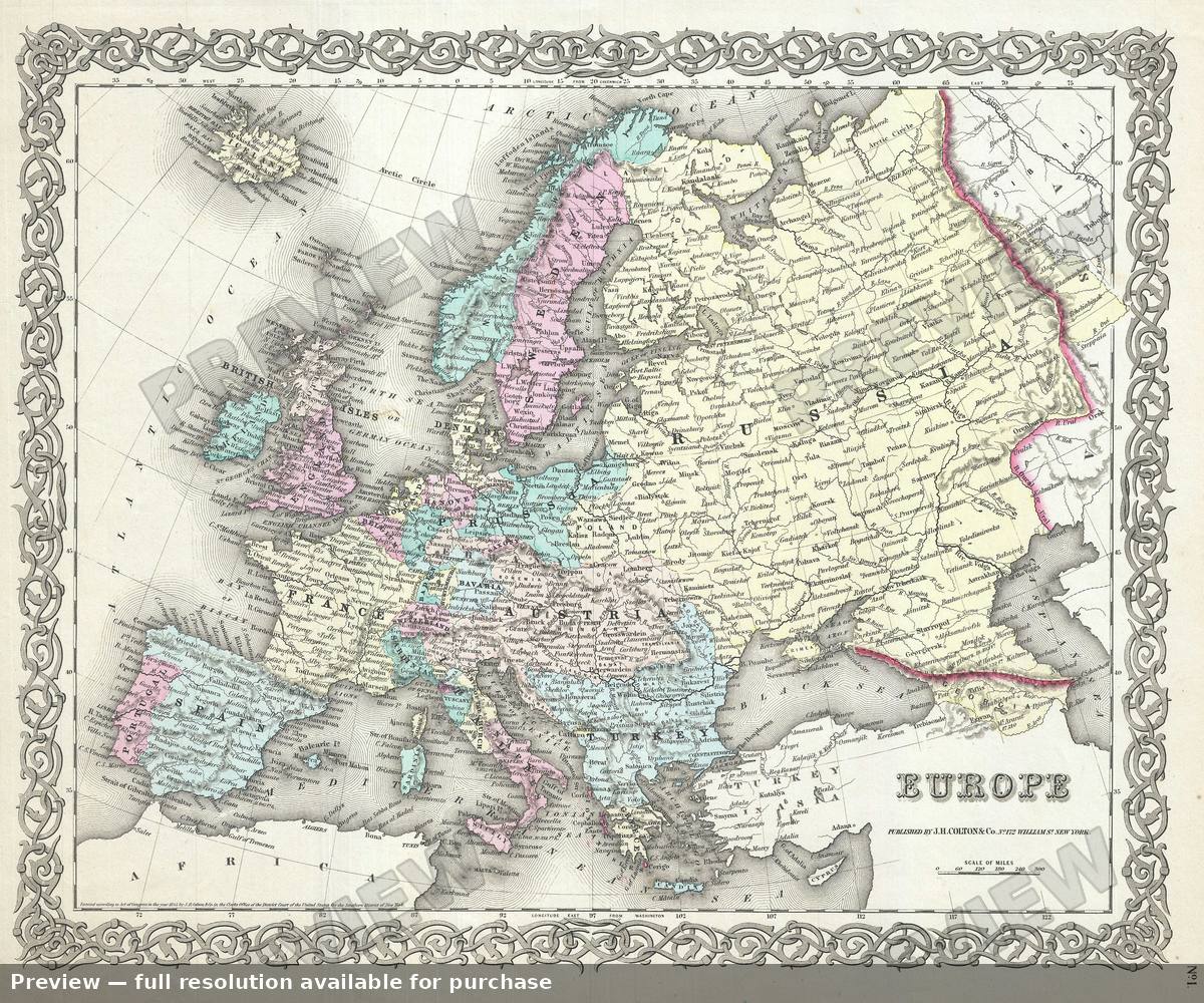 Antique map: Europe, 1855