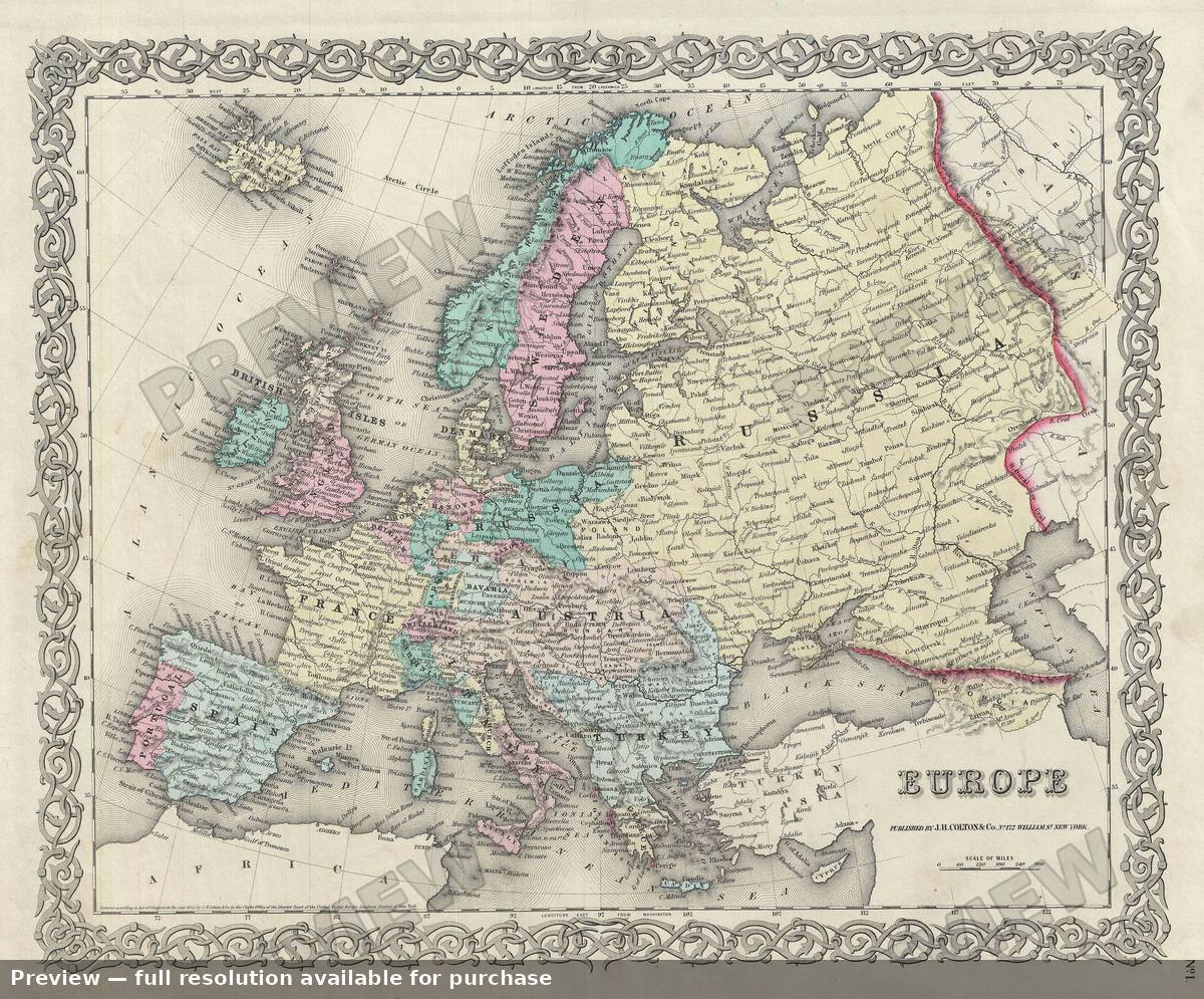 Antique map: Europe, 1856