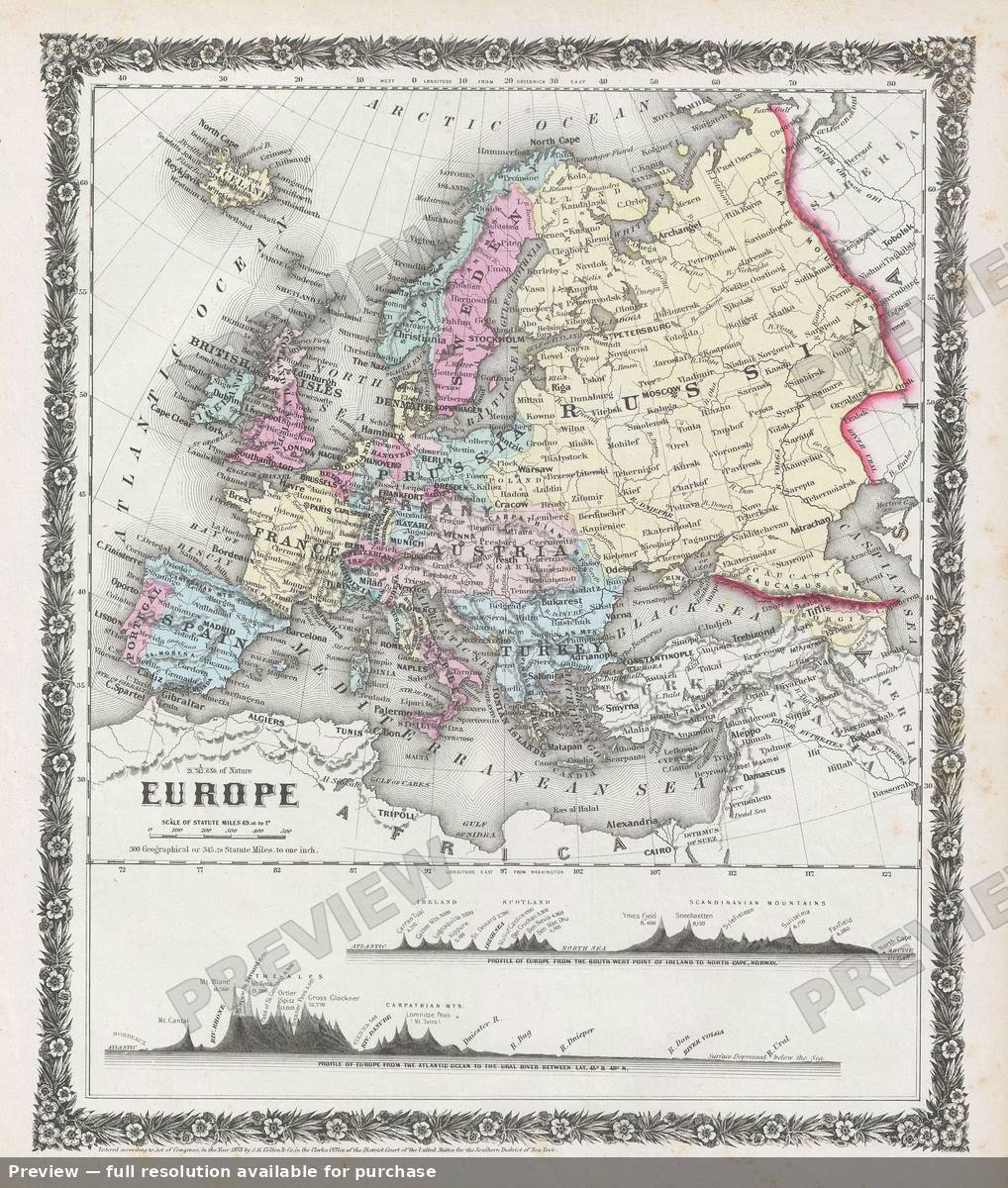 Antique map: Europe, 1859