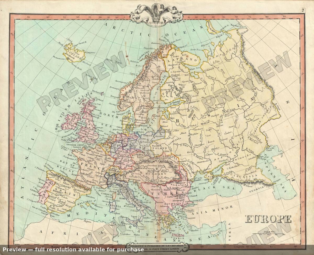 Antique map: Europe, 1850
