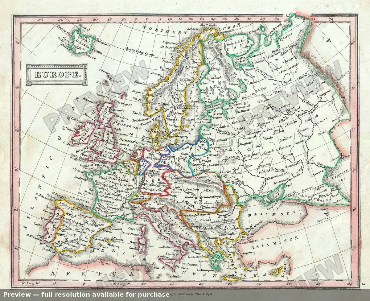 Antique map: Europe, 1845, 1845