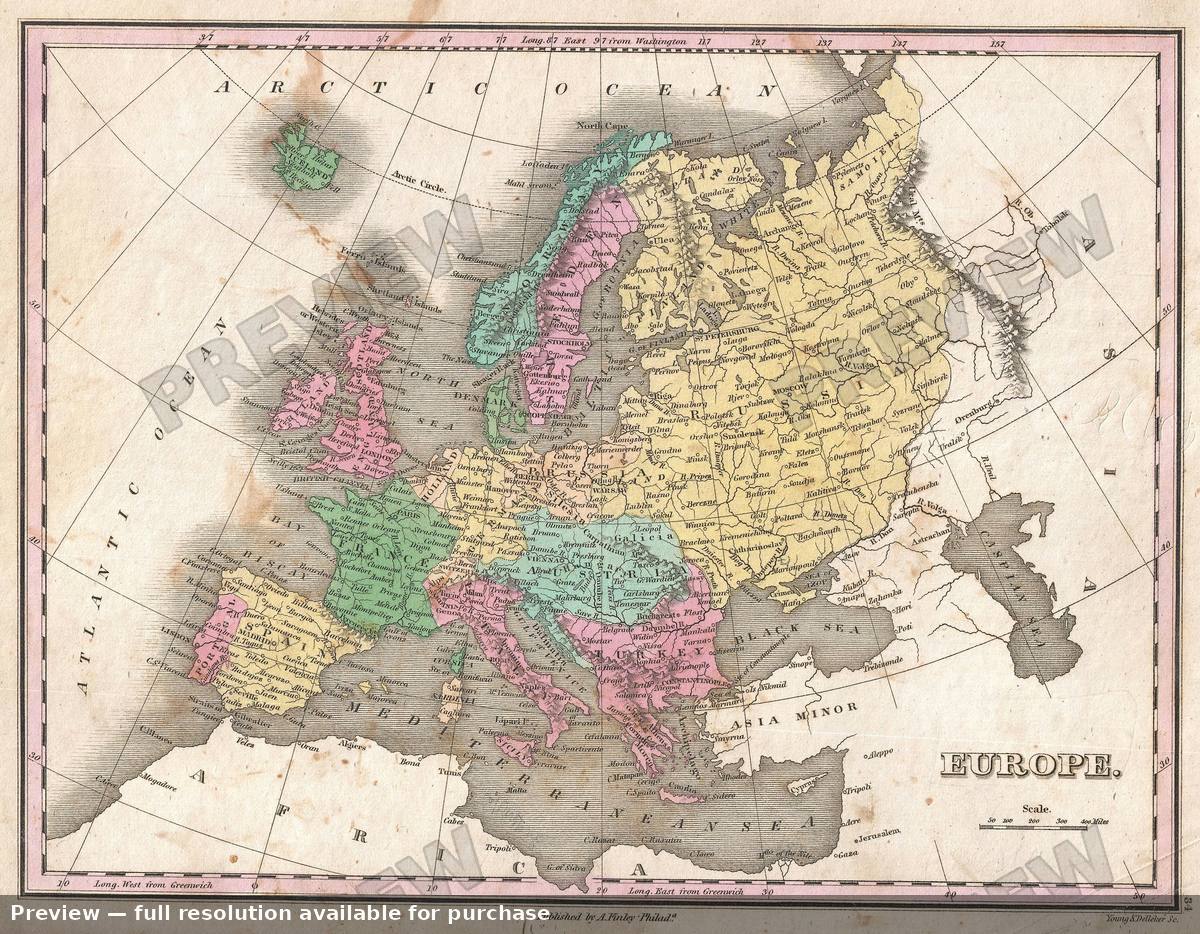 Antique map: Europe, 1827, 1827