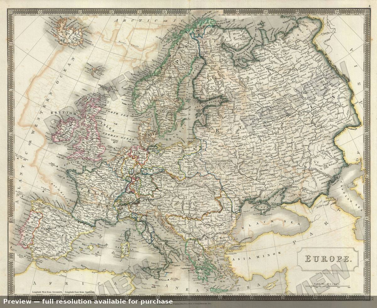 Antique map: Europe, 1835