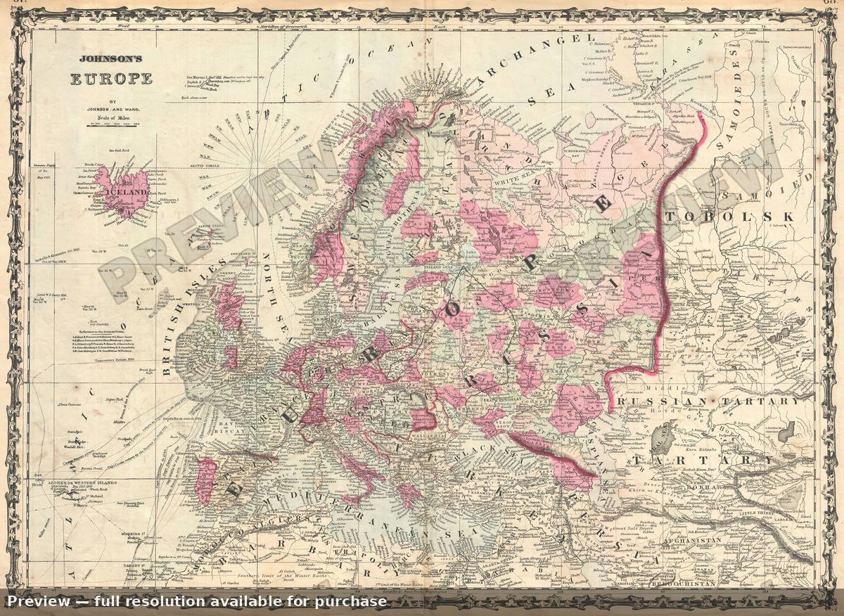 Antique map: Europe, 1862