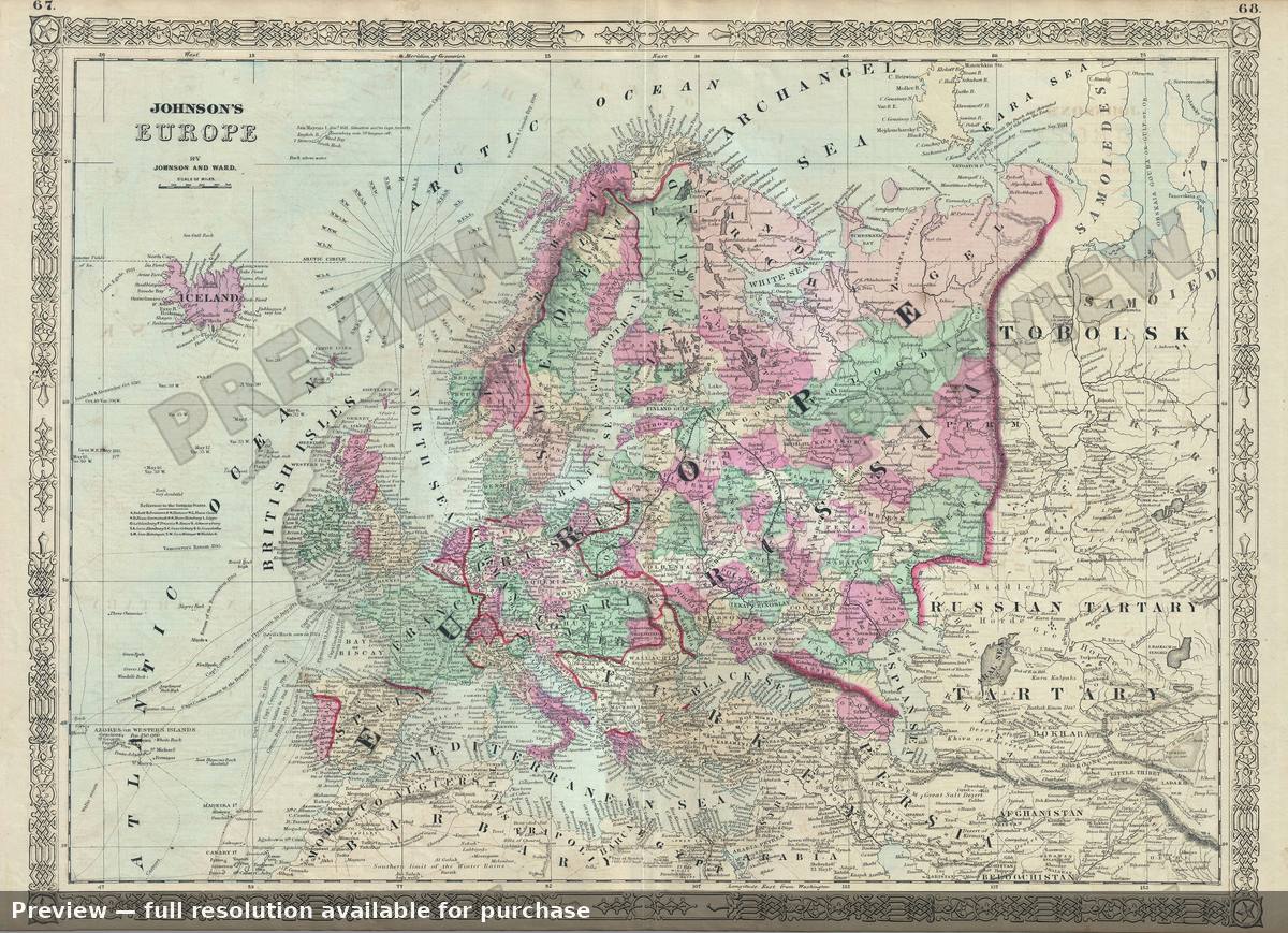 Antique map: Europe, 1863