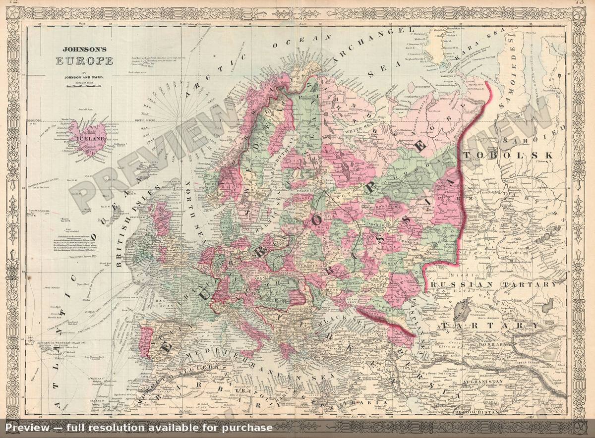 Antique map: Europe, 1864, 1864