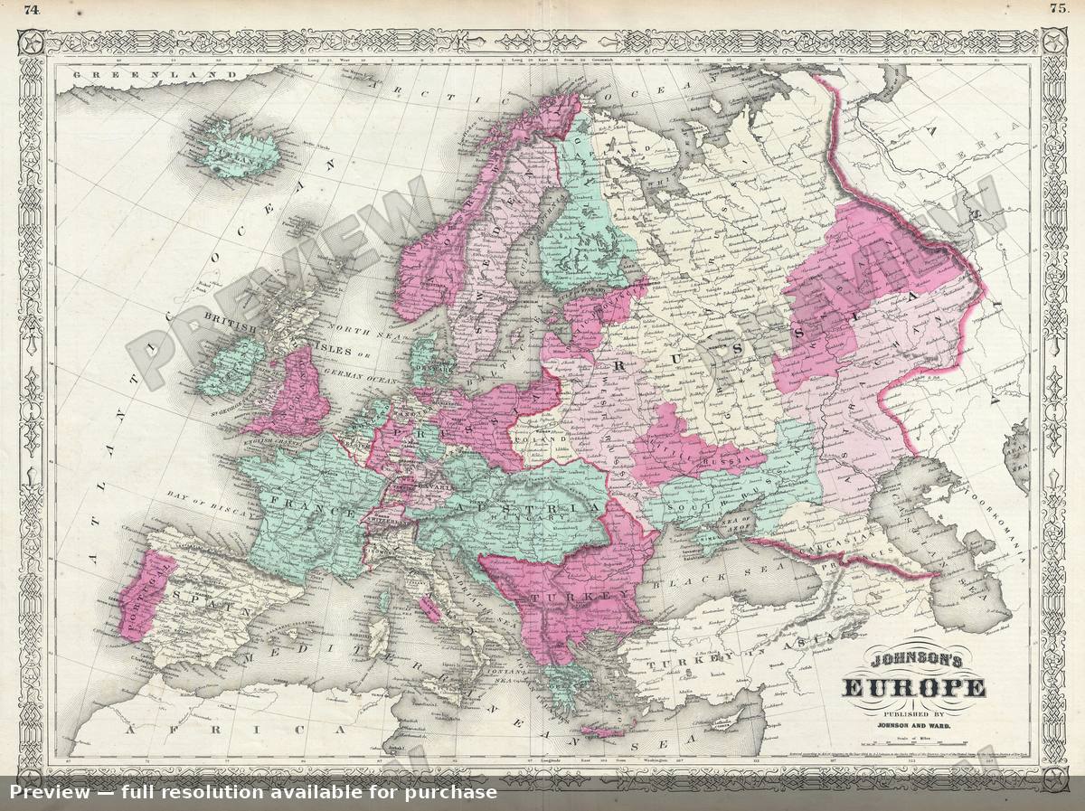 Antique map: Europe, 1865