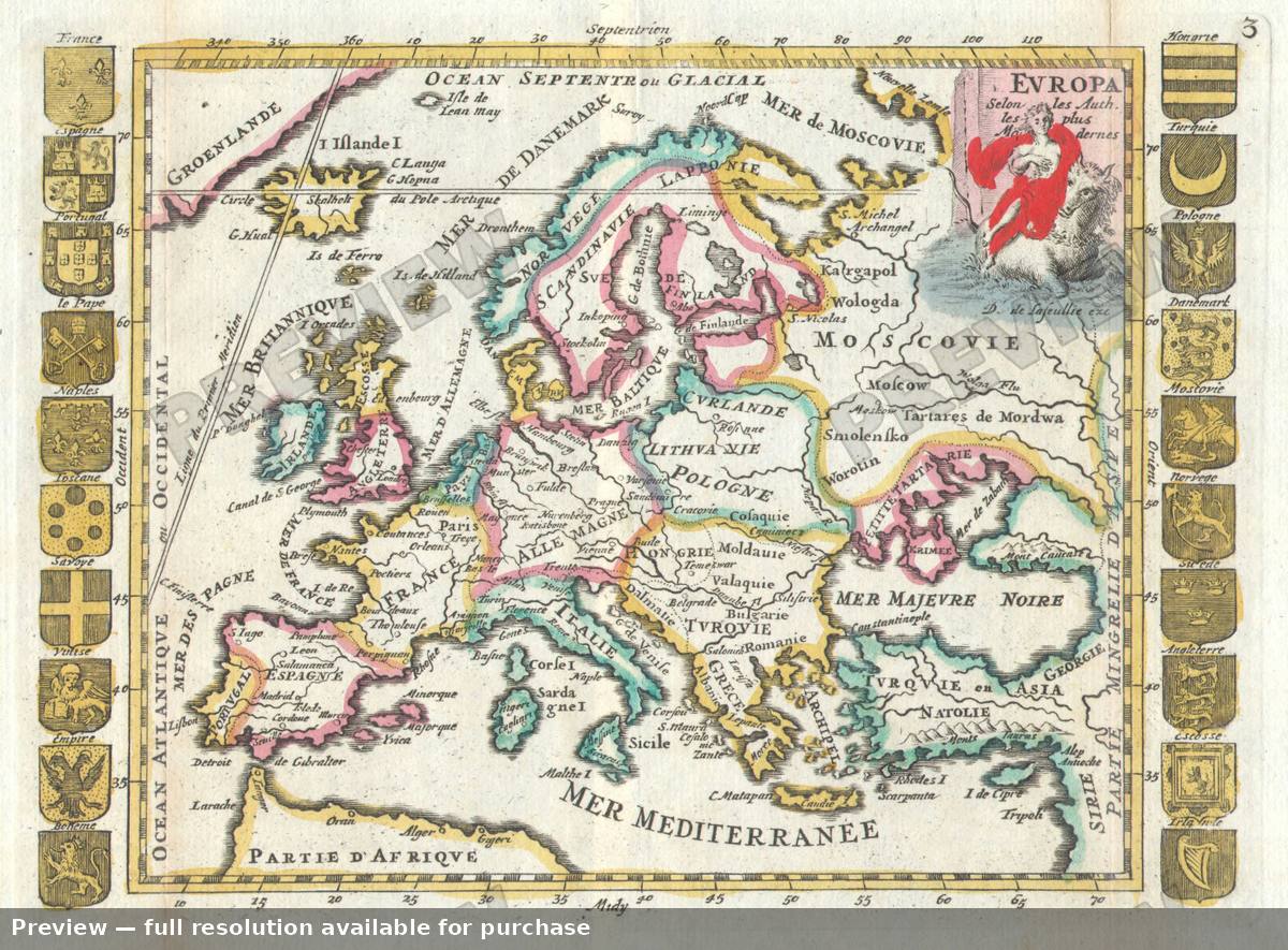 Antique map: Europe, 1706
