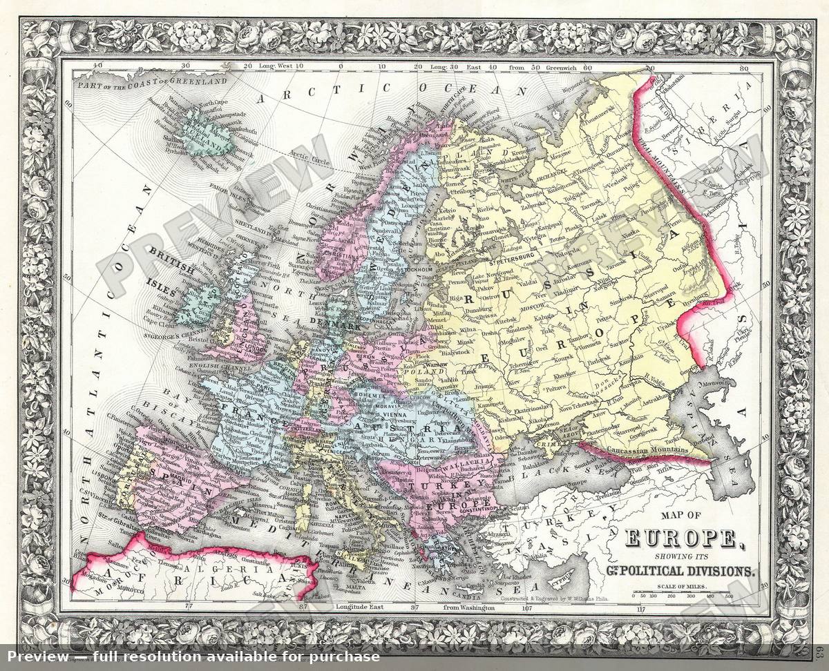 Antique map: Europe, 1863