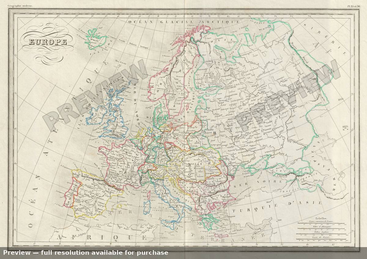 Antique map: Europe, 1843