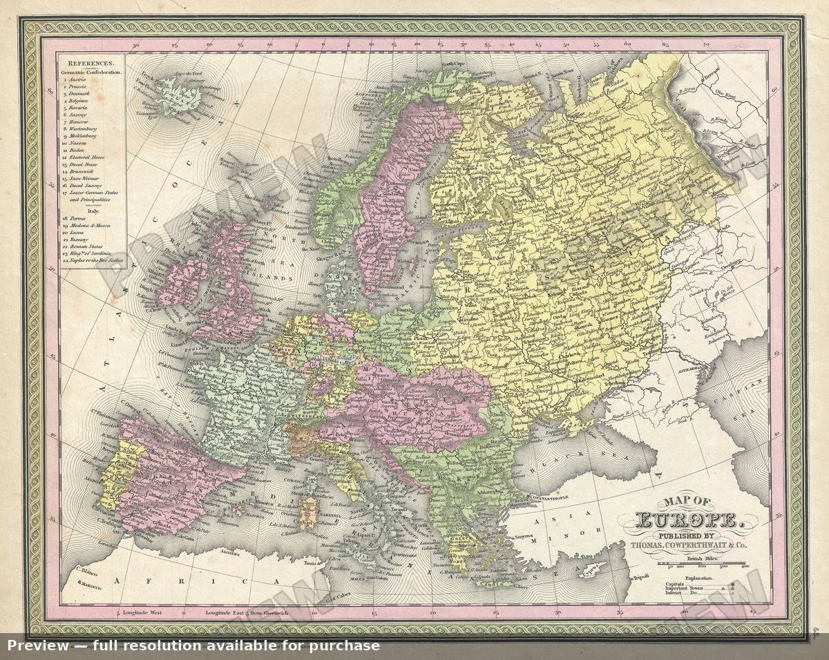 Antique map: Europe, 1850, 1850