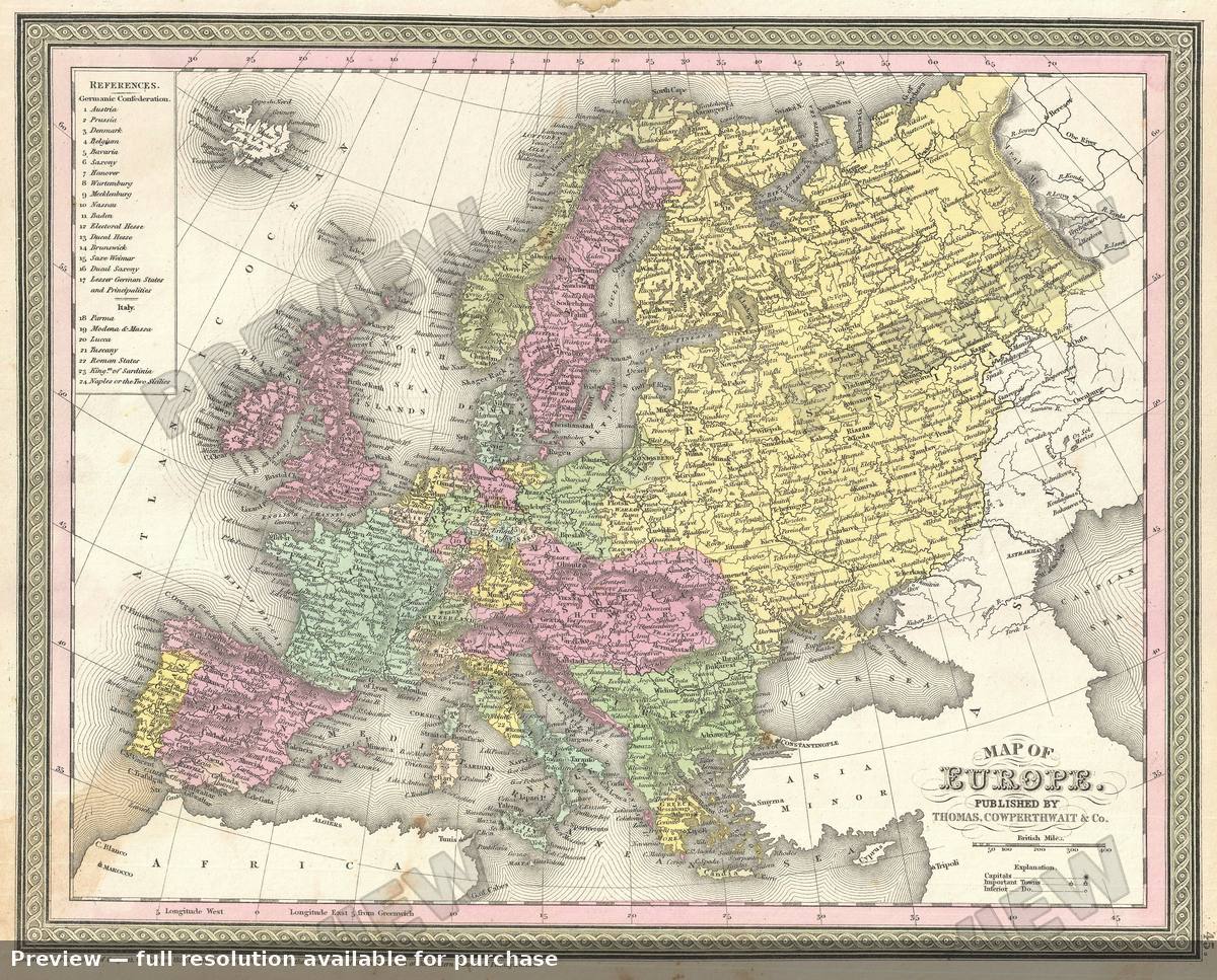 Antique map: Europe, 1854, 1854