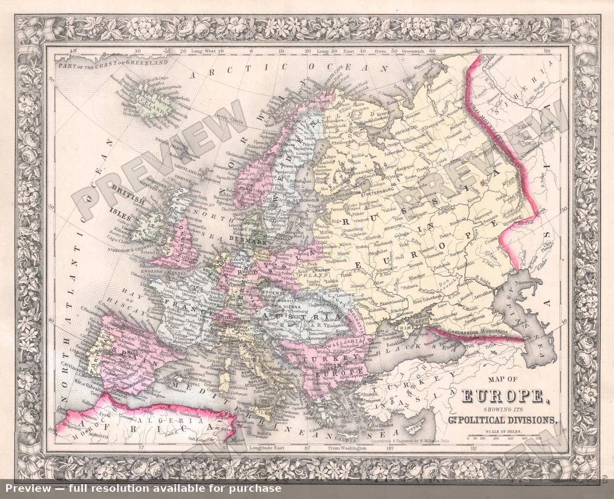 Antique map: Europe, 1864, 1864