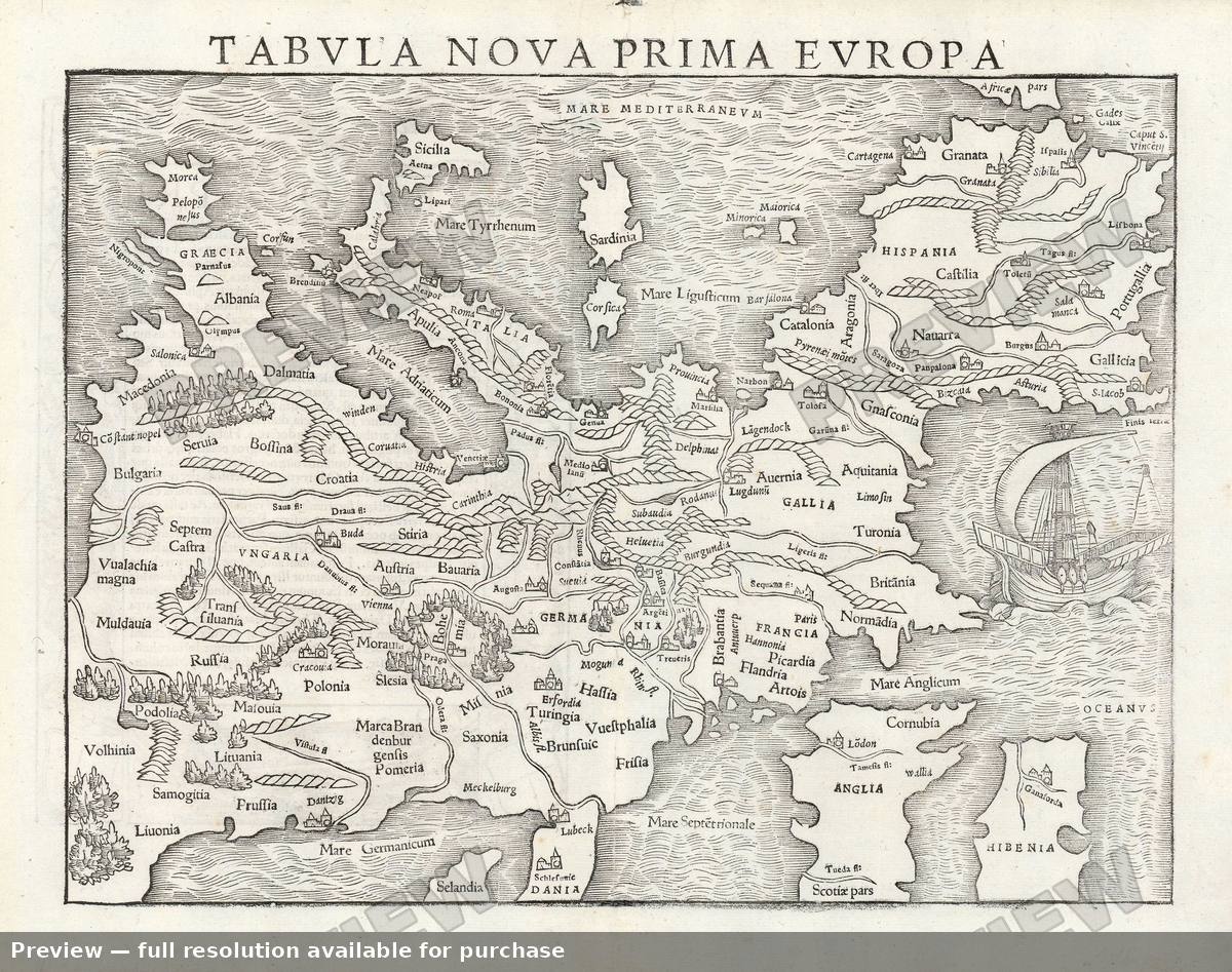 Antique map: Europe, 1540