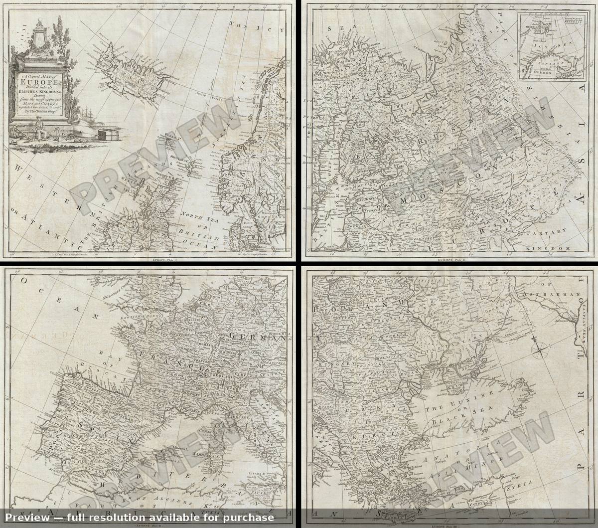 Antique map: Europe, 1755