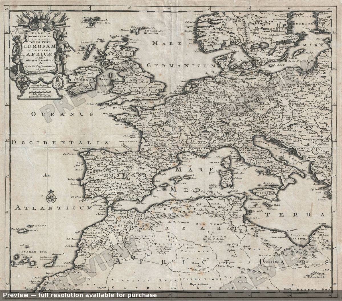 Antique map: Europe, 1710