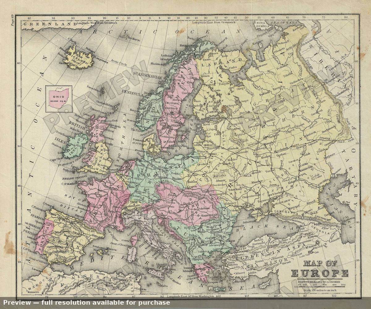 Antique map: Europe, 1879
