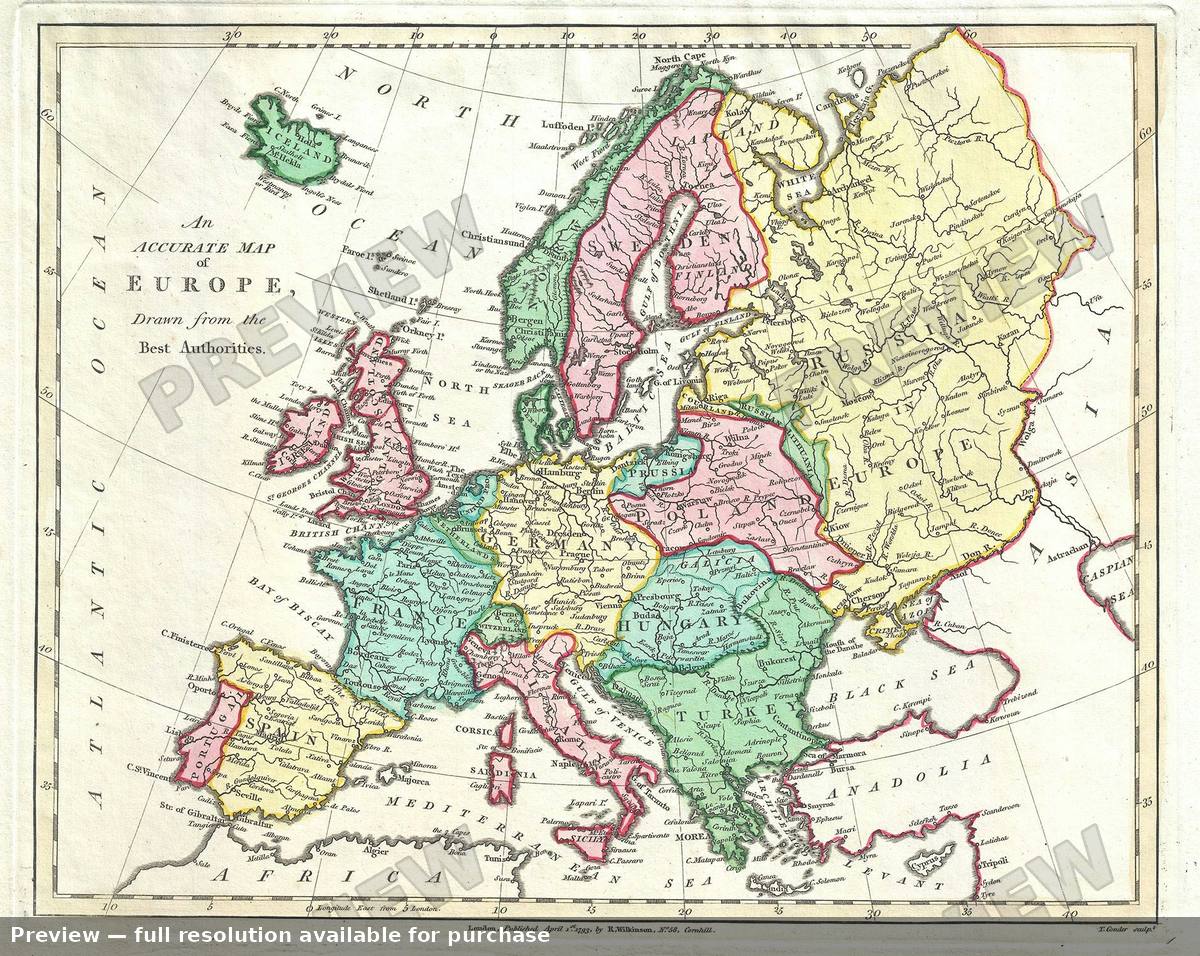 Antique map: Europe, 1792
