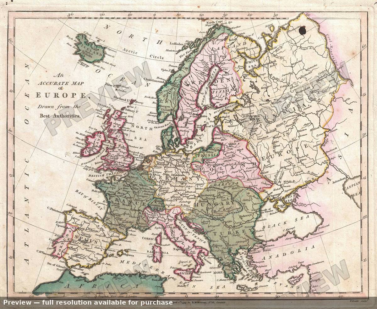Antique map: Europe, 1794